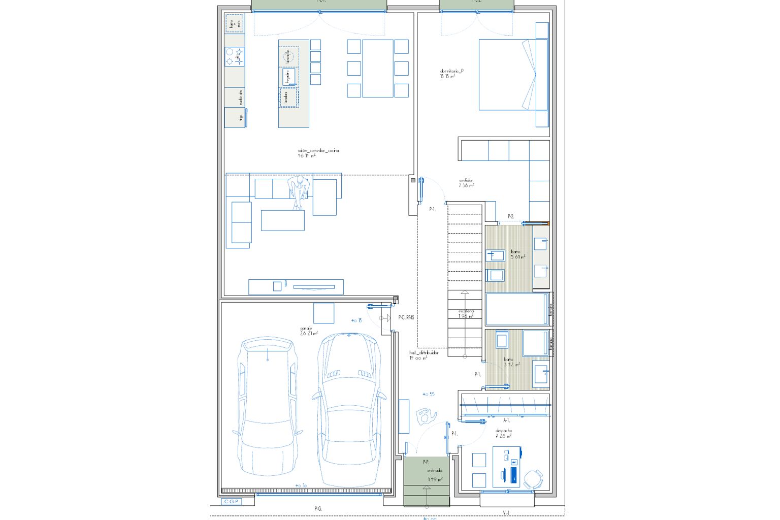 Planta baja amueblada, plano del arquitecto