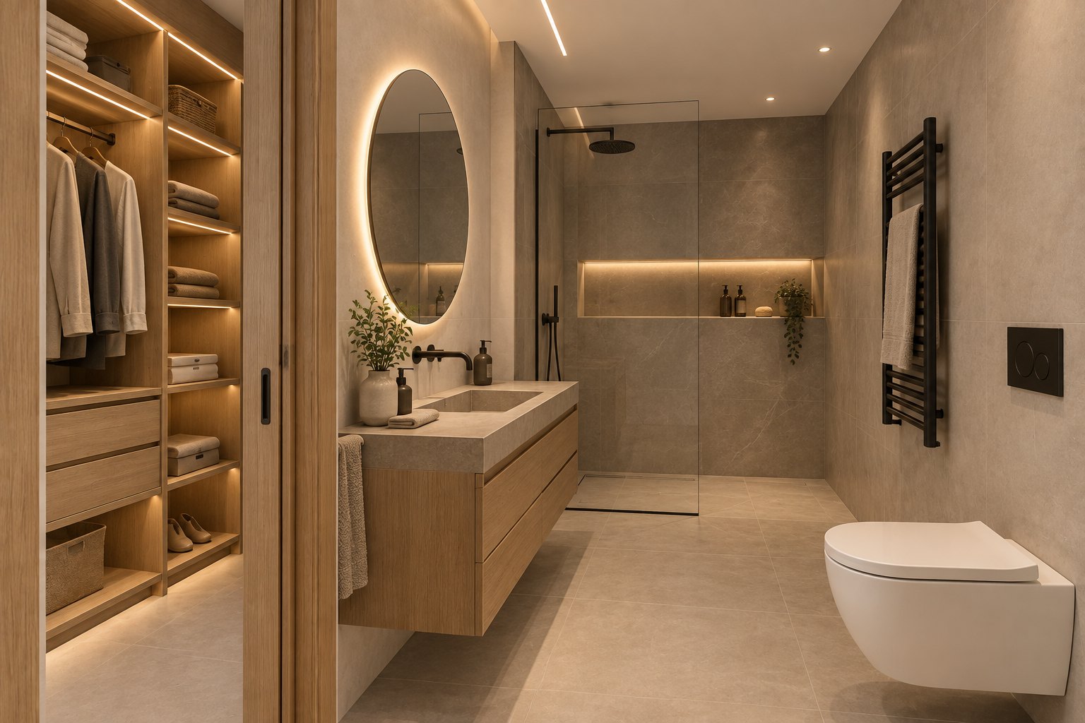 Baño de planta primera con el vestidor visible