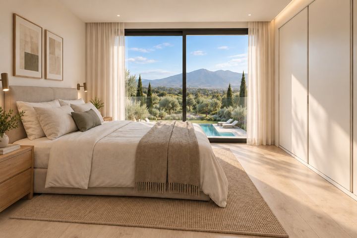 Dormitorio 01 de planta primera con vistas al jardín